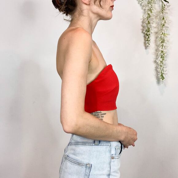 BY THE WAY. red crop top strapless tube top zipper back y2k lovecore 2495 - Picture 4 of 7